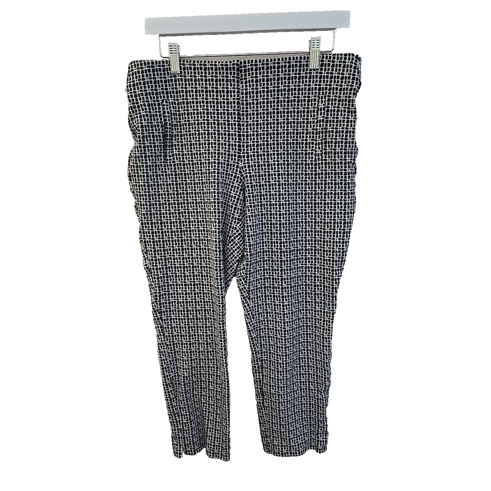 Chico's Black Geometric Print Straight Leg‎ Pull On Cropped Pants Womans Size 10